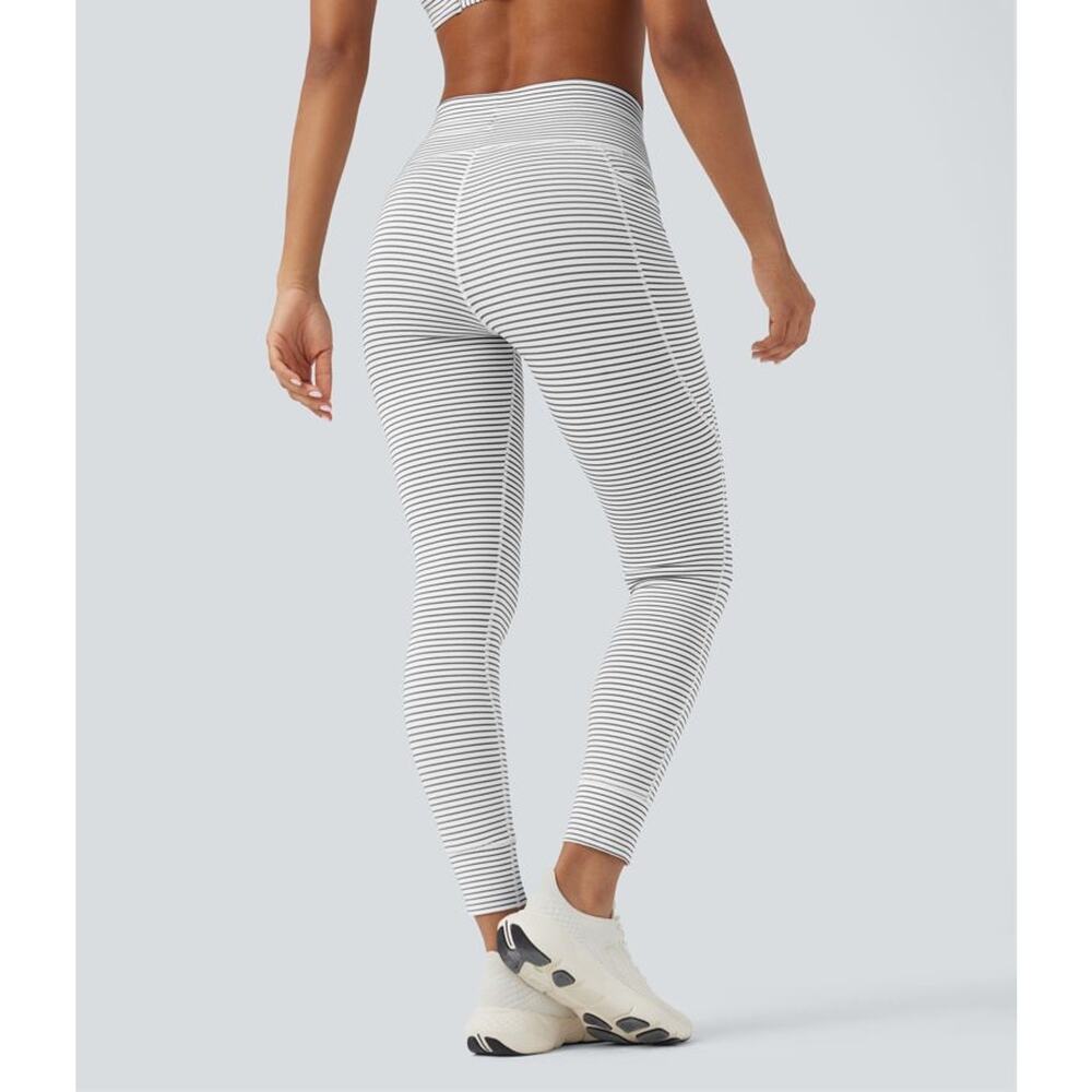 High Waisted Drawstring Striped Yoga Leggings with Pockets Zebra Ripple Size M - Picture 2 of 8